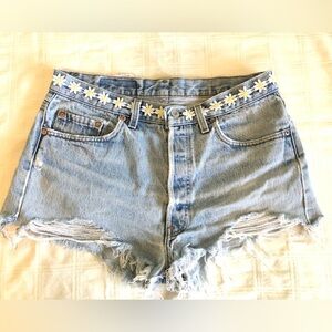 VTG 90s Levis 501 Button Fly Embelished Denim Short Shorts 34x34 Jeans